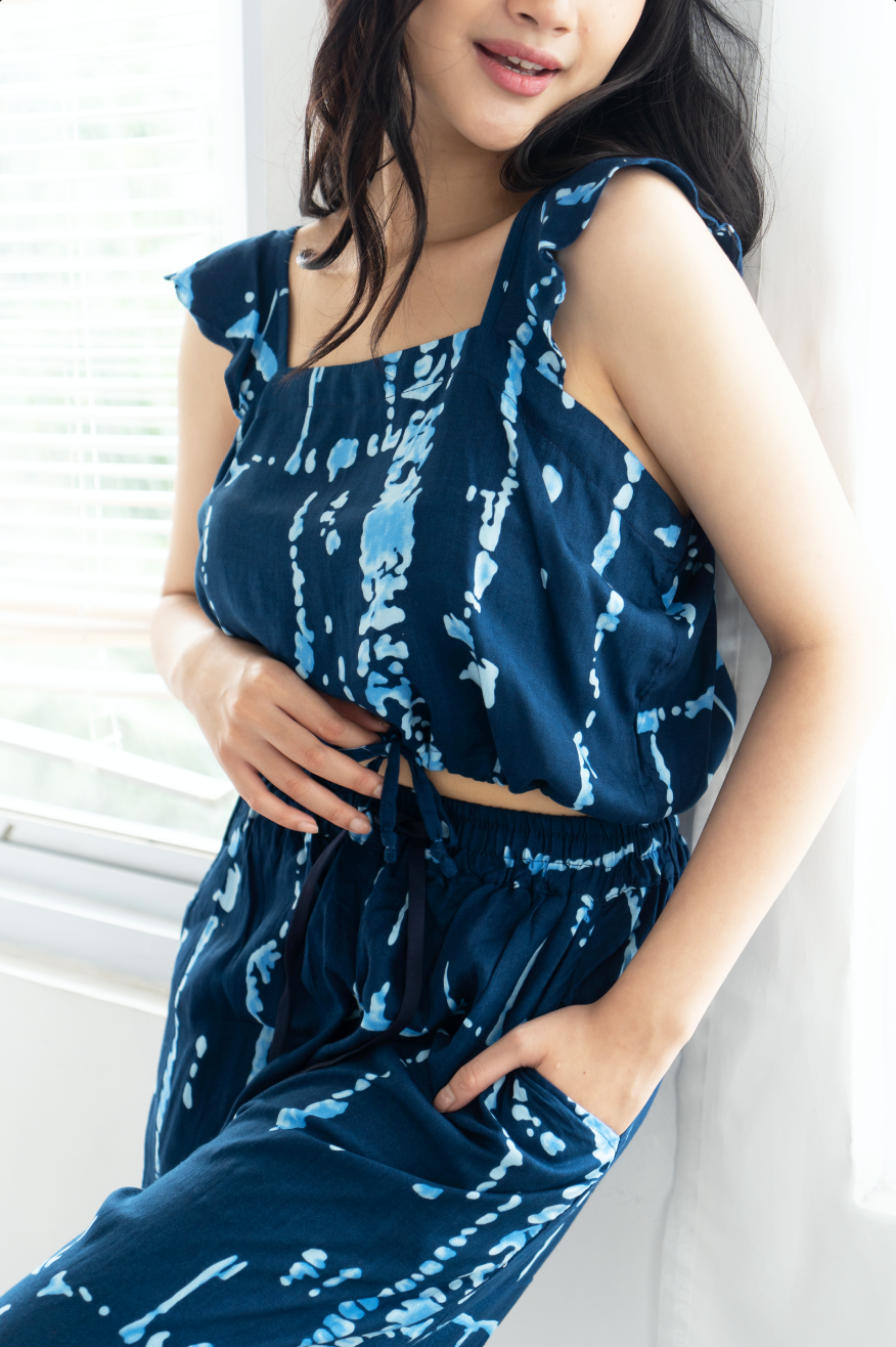 Forbidden Blue - Crop Top Rayon Pyjama Set