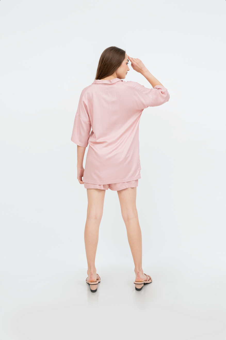 Aubree - Short Sleeve Rayon Pyjama Set (Brown/Pink)
