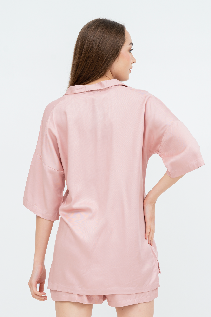 Aubree - Short Sleeve Rayon Pyjama Set (Brown/Pink)