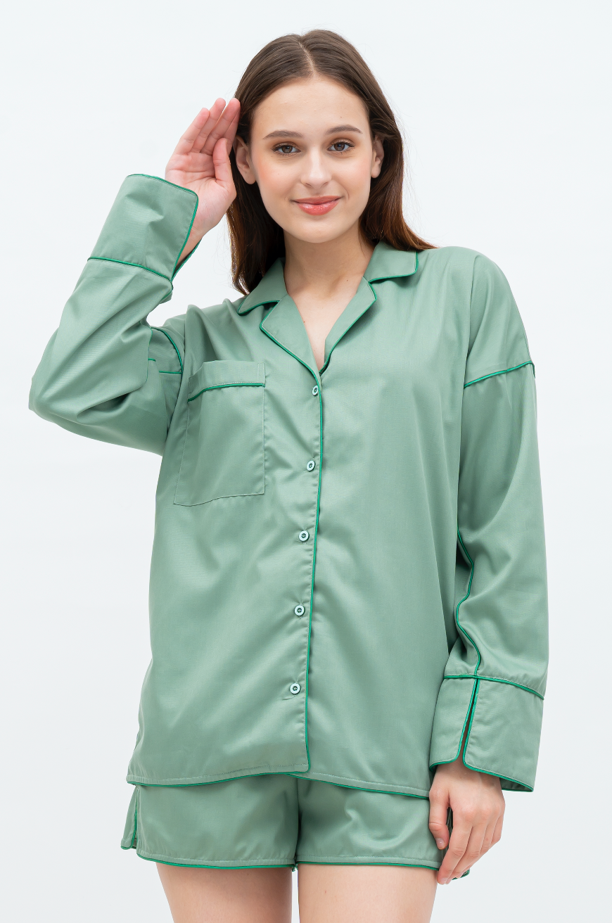 Catalina Long sleeve - short set (White/Green/Yellow)