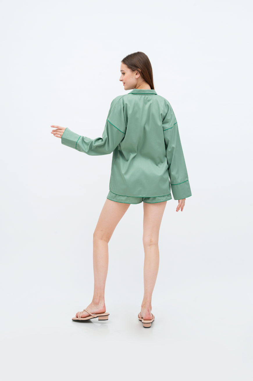 Catalina Long sleeve - short set (White/Green/Yellow)