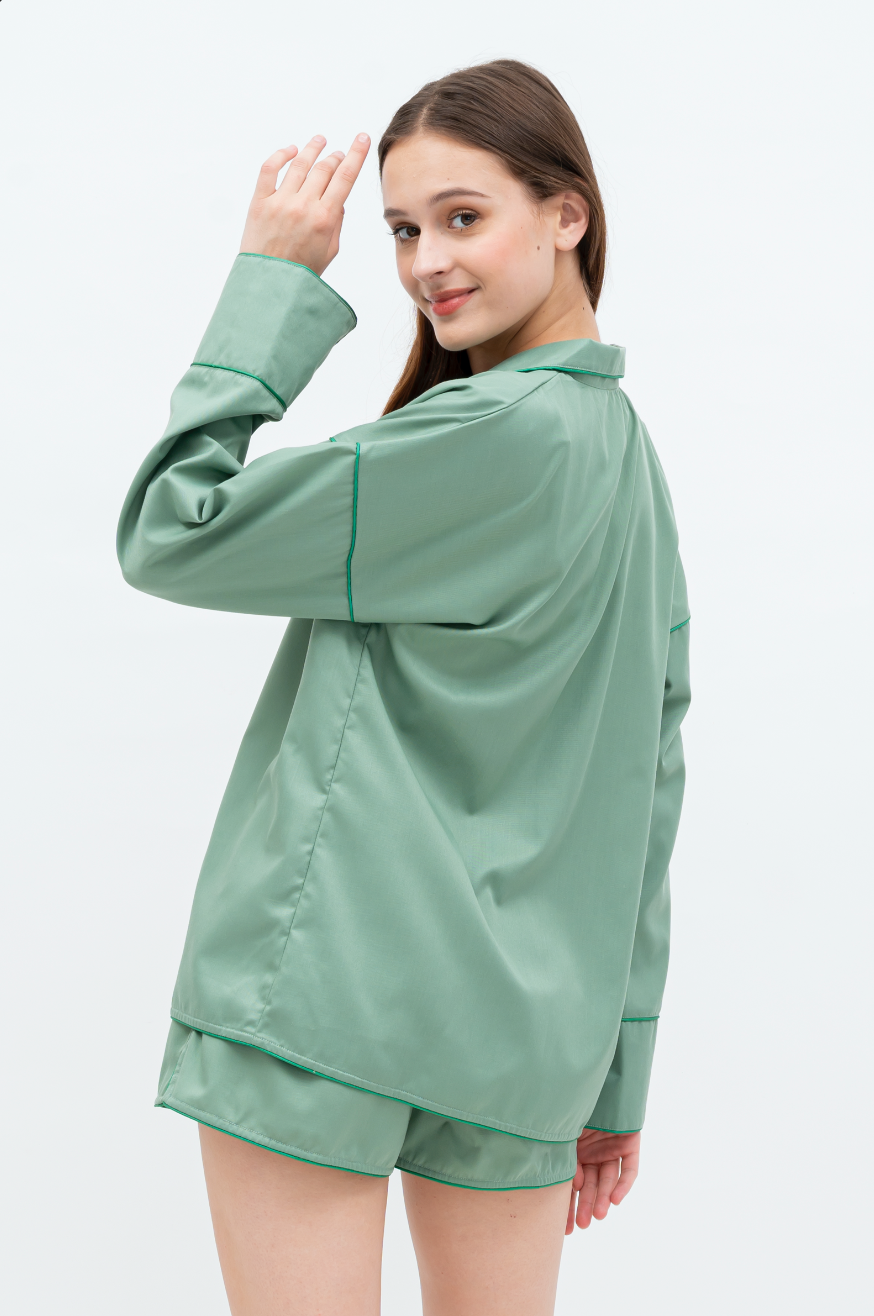 Catalina Long sleeve - short set (White/Green/Yellow)
