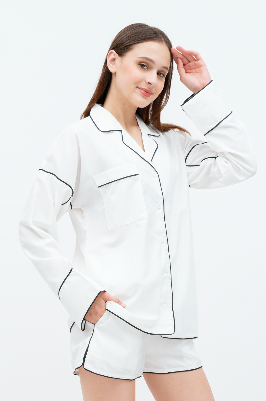 Catalina Long sleeve - short set (White/Green/Yellow)