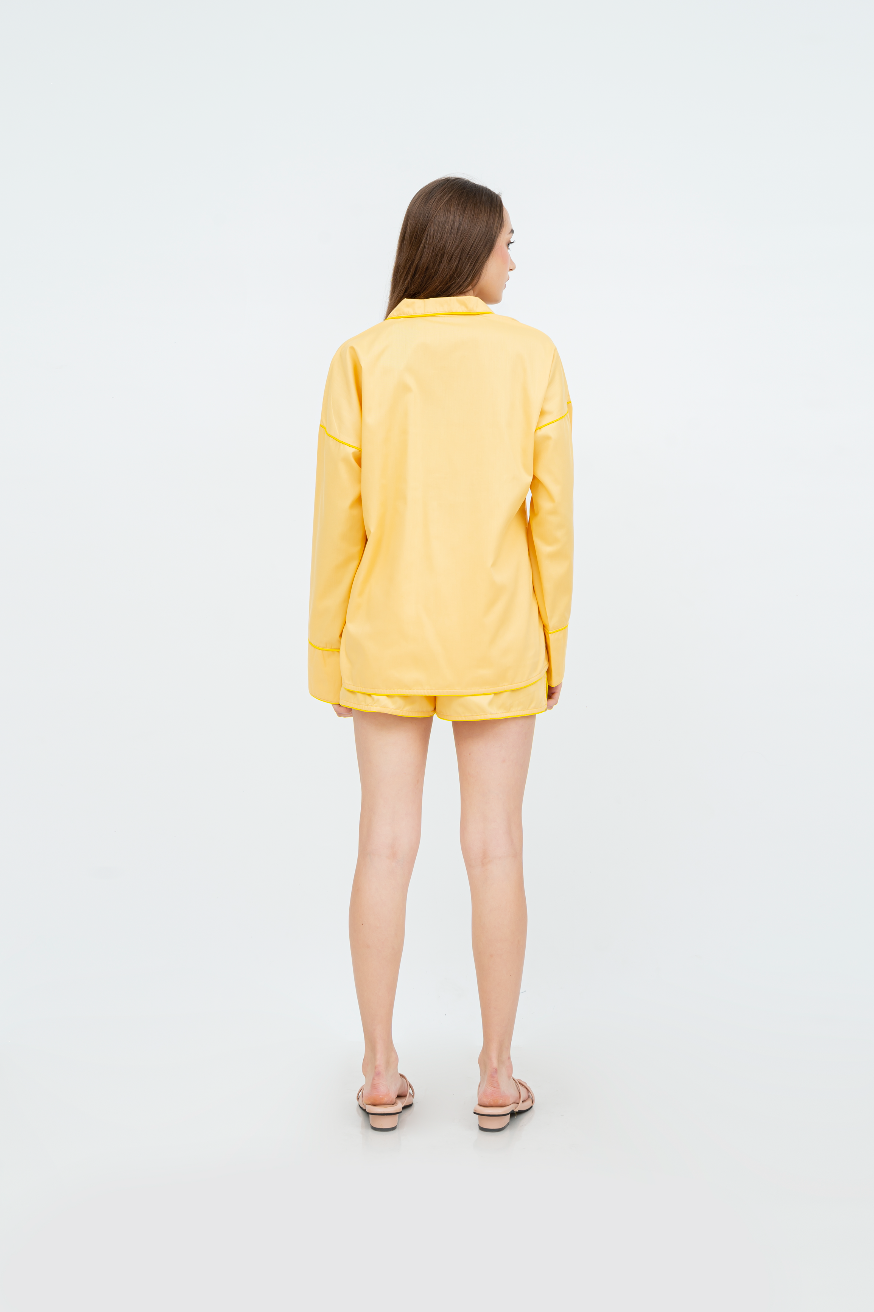 Catalina Long sleeve - short set (White/Green/Yellow)