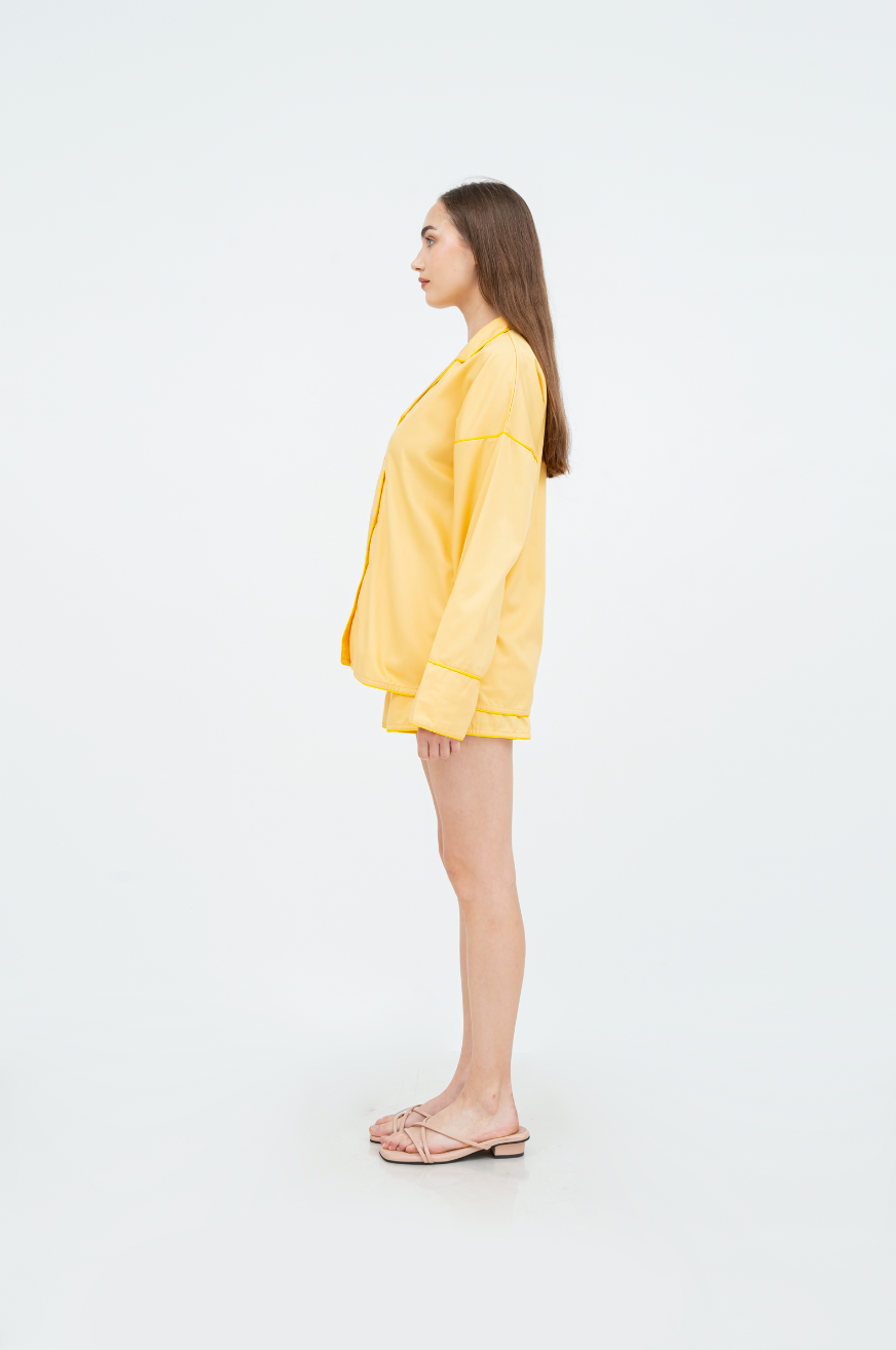 Catalina Long sleeve - short set (White/Green/Yellow)