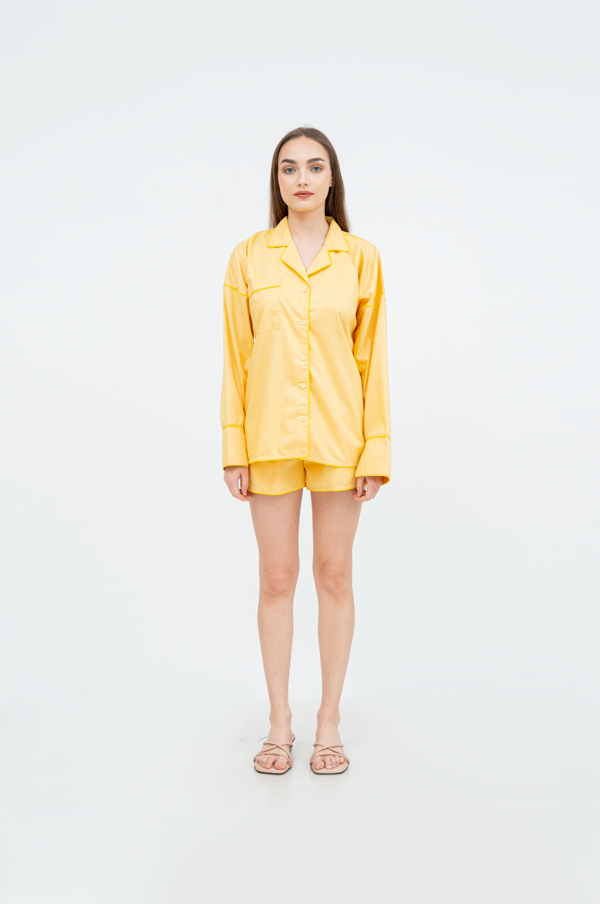 Catalina Long sleeve - short set (White/Green/Yellow)