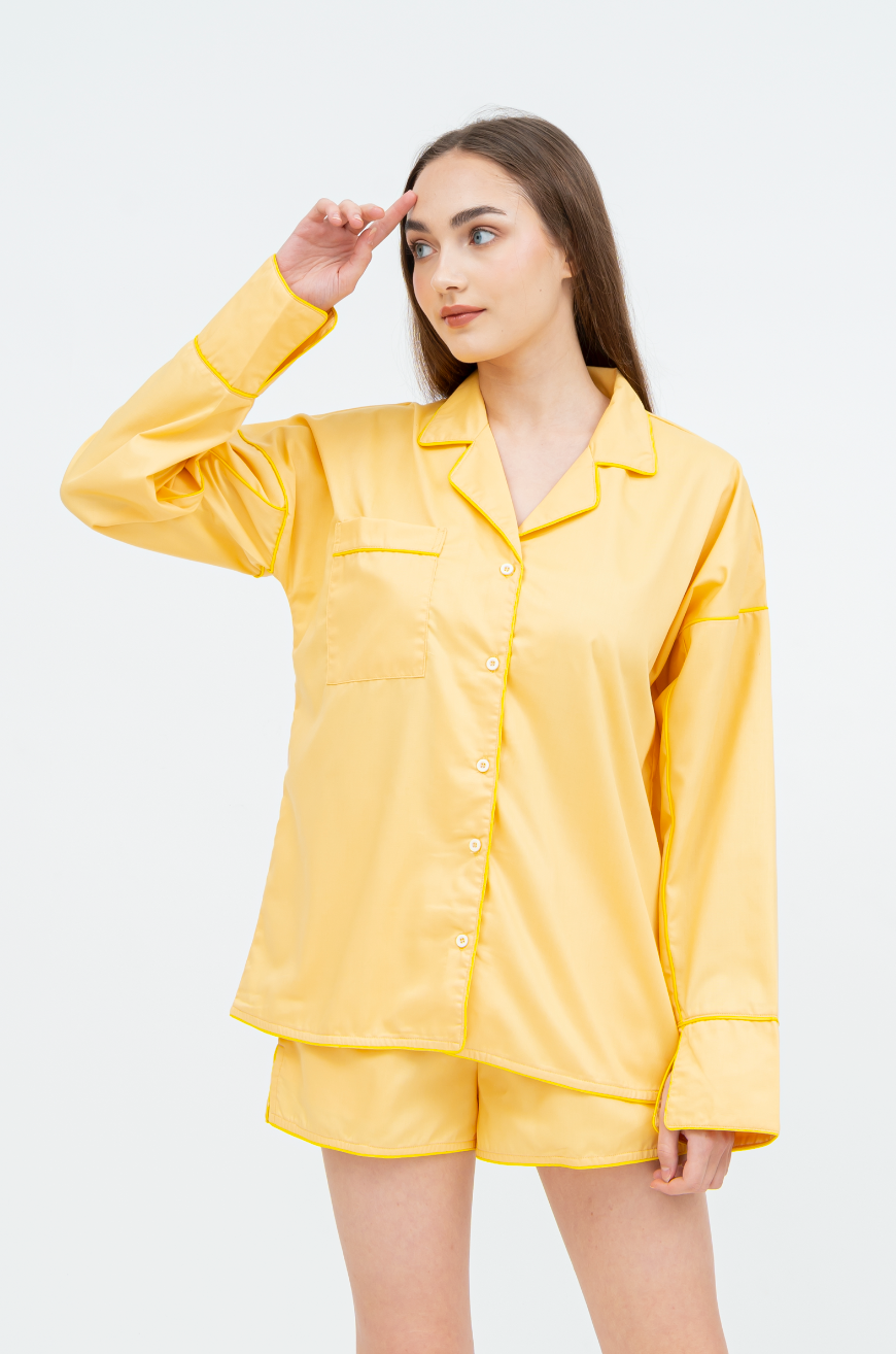 Catalina Long sleeve - short set (White/Green/Yellow)