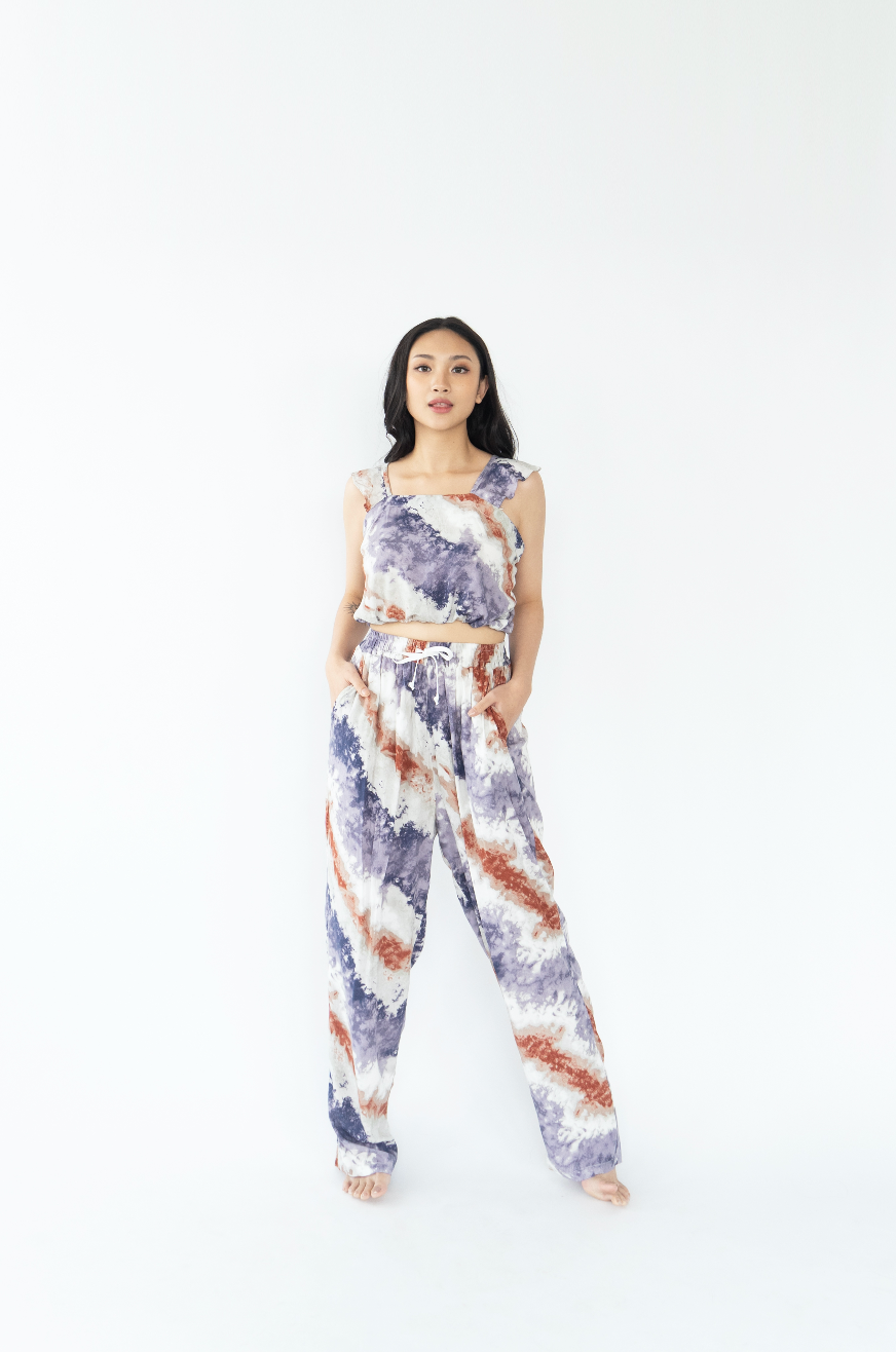 Purple Ocean - Crop Top Rayon Pyjama Set