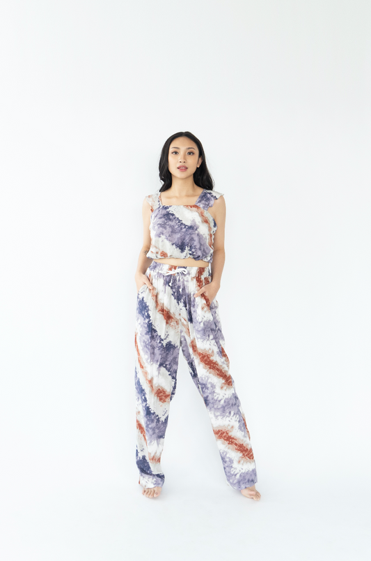 Purple Ocean - Crop Top Rayon Pyjama Set