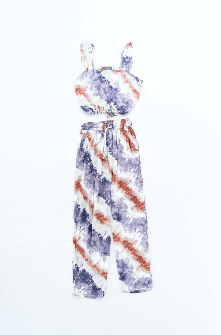Purple Ocean - Crop Top Rayon Pyjama Set