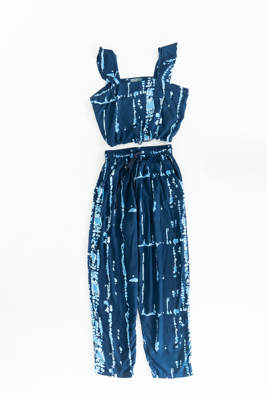 Forbidden Blue - Crop Top Rayon Pyjama Set