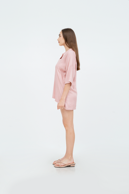 Aubree - Short Sleeve Rayon Pyjama Set (Brown/Pink)