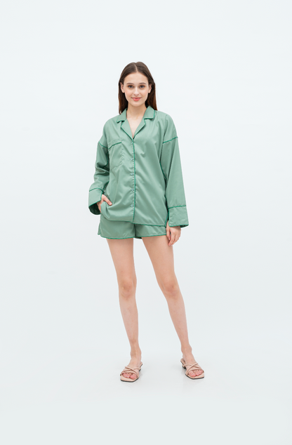 Catalina Long sleeve - short set (White/Green/Yellow)